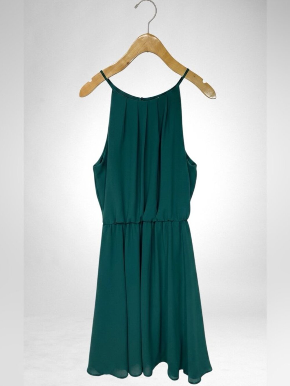 Lush Forest Green Halter Mini Dress with Elastic Waist Size M - Picture 2 of 9